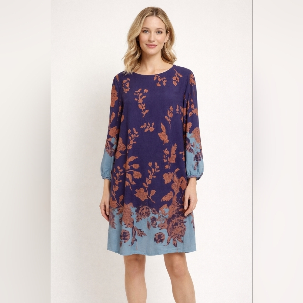 Bow & Arrow Navy & Rust Brown Floral Sheath Dress  Sz. M #1183